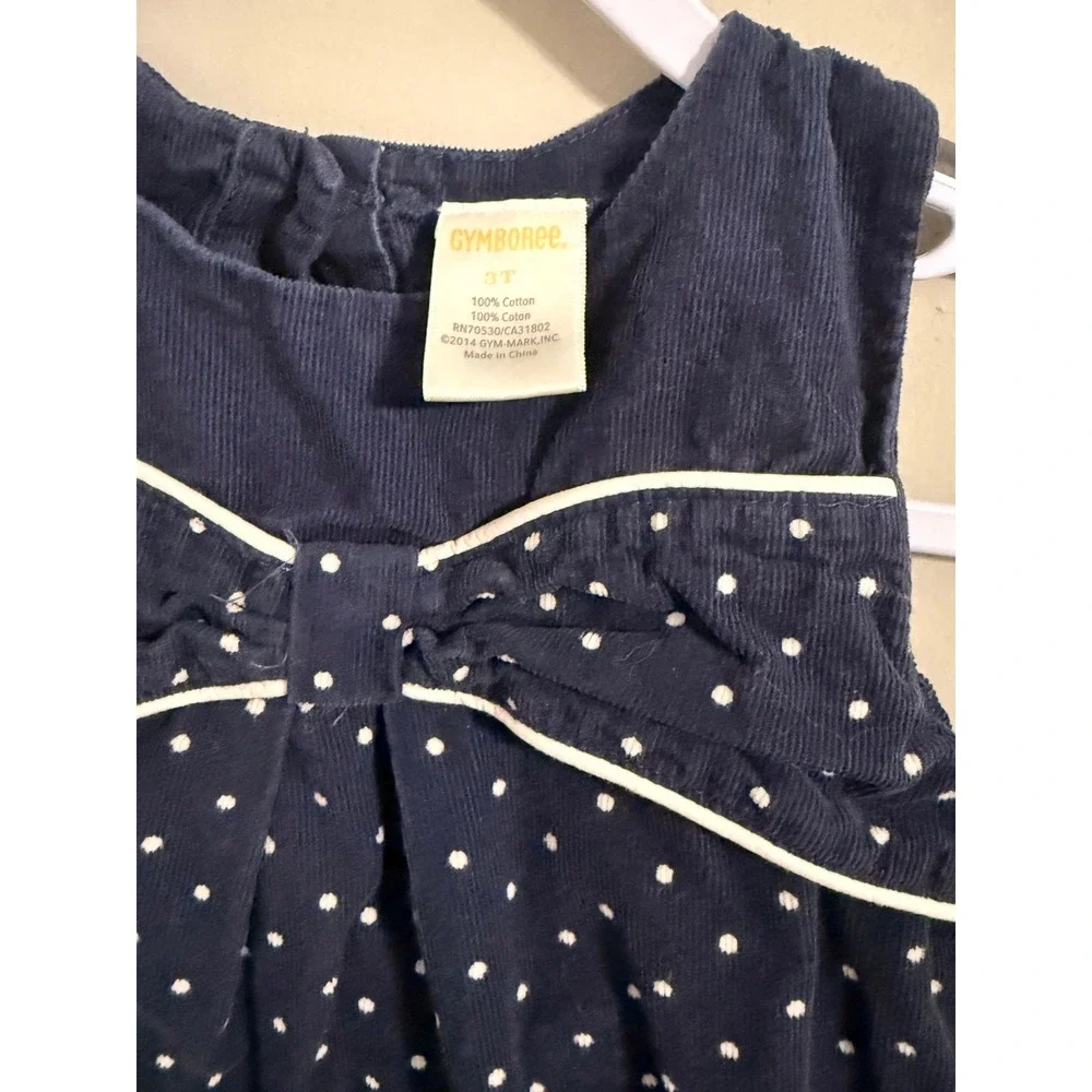 Gymboree Corduroy Dress Toddler 3T Navy Blue Polka Dot Bow Sleeveless A-Line